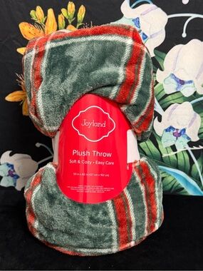 Joyland Green and Red Plush Throw Blanket